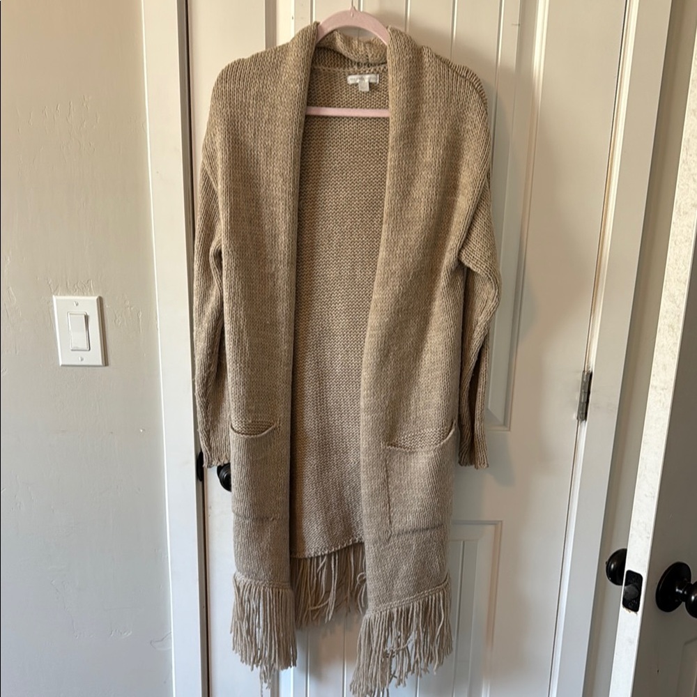 New York & Co Long Open-Front Cardigan with Fringe